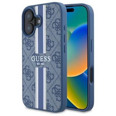 Guess 4G Printed Stripes MagSafe-Hülle für iPhone 16 – blau