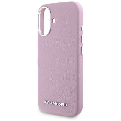 6. Karl Lagerfeld Saffiano Vollständig umwickelte längliche Metalllogo-MagSafe-iPhone 16-Hülle - Rosa