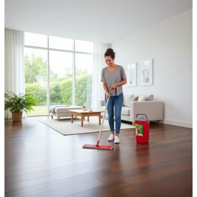 21. GREENBLUE FLACHMOP MIT EIMER UND MAXICLEAN AUSWÜRFMASCHINE + ZWEI HQ-MIKROFASER-KARTUSCHEN, FASSUNGSVERMÖGEN 8L GB870
