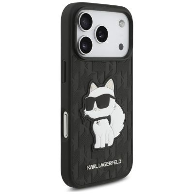 4. Karl Lagerfeld Saffiano Mono Patch Choupette Case für iPhone 18 Pro / 17 Pro – schwarz