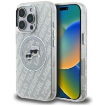 Karl Lagerfeld IML Glitter Karl & Choupette Heads Logo MagSafe Hülle für iPhone 16 Pro Max - Grau