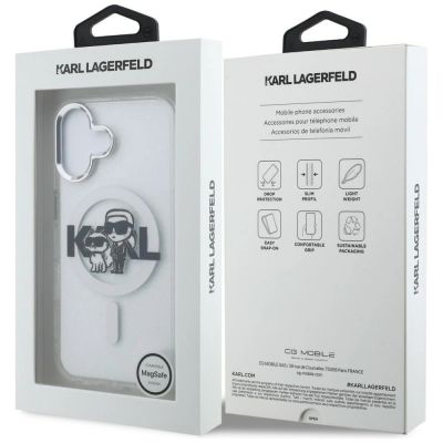8. Karl Lagerfeld IML Glitter Karl & Choupette Sketch Logo MagSafe Hülle für iPhone 16 - Transparent