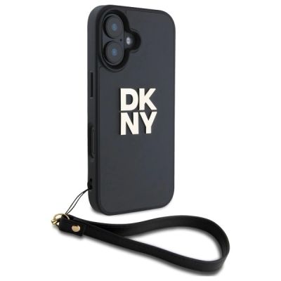 3. DKNY Wrist Strap Stock Logo Hülle für iPhone 16 – Schwarz