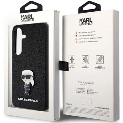 8. Karl Lagerfeld Fixed Glitter Ikonik Logo Metal Pin Hülle für Samsung Galaxy S24+ – Schwarz