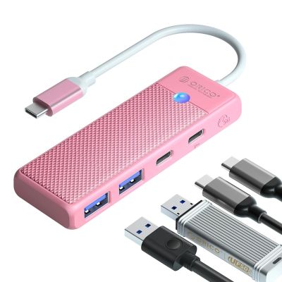 2. Orico PAPW2AC-C3-C3 USB-Hub mit 4 Anschlüssen (2x USB-A 3.0, 1x USB-C 3.0) mit USB-C PD (100 W Ladeleistung), 0,15 m Kabellänge – Pink