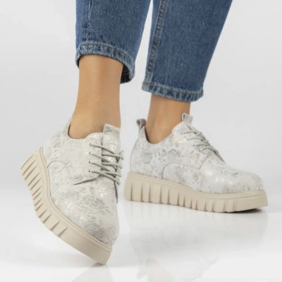 7. Filippo Silberne Plateau-Schuhe aus Leder mit Blumenmuster DP6846