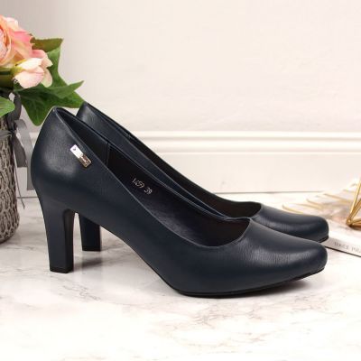4. Sergio Leone Pumps in Marineblau mit Blockabsatz