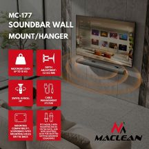 MACLEAN Wandhalterung für Soundbar, Winkelverstellung +8°~-8°, max. Traglast 10 kg, aus Stahl, MC-177