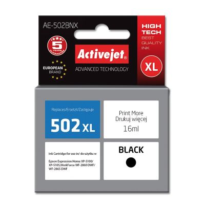 Activejet AE-502BNX Tinte (ersetzt Epson 502XL W14010; Supreme; 16 ml; Schwarz)
