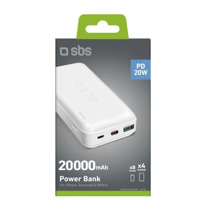 2. Powerbank SBS TTBB20000PD20W 20000 mAh 20W Power Delivery mit MicroUSB, USB-C, USB-A – Weiß