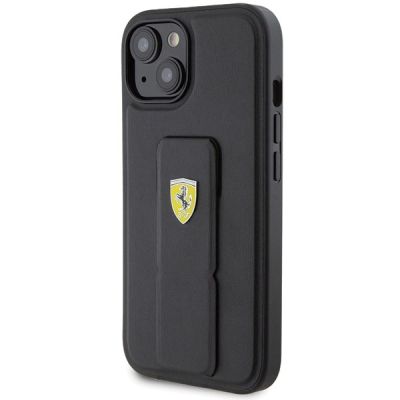 2. Ferrari Grip Stand Metall-Logo-Hülle für iPhone 15 – Schwarz