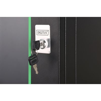2. DYNAmic 19" 9HE Wand-Netzwerkschrank 600x450 mm, Glastür, schwarz, ungeteilt, montiert, 60 kg