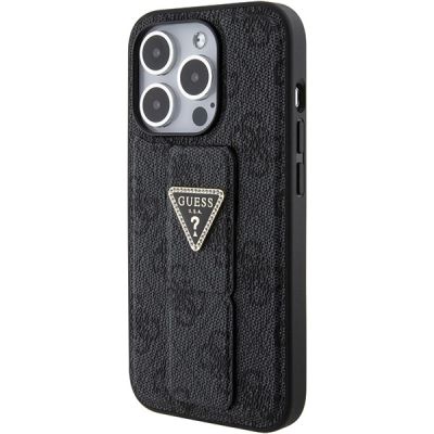 3. Guess Grip Stand 4G Triangle Strass Hülle für iPhone 15 Pro Max - Schwarz