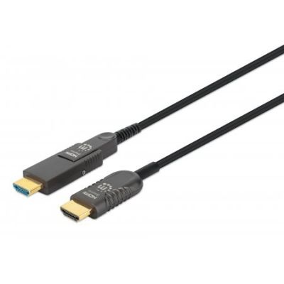 MANHATTAN Hochgeschwindigkeits-Aktiv-Glasfaserkabel mit abnehmbarem Stecker, 4K@60Hz UHD, HDMI-Stecker auf Micro-HDMI-Stecker (Typ D) und abnehmbarer HDMI-Stecker (Typ A), 30 m, HEC, ARC, vergoldete Kontakte