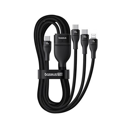 4. Baseus Flash Series 3 100W USB-C 3in1 Kabel - USB-C+USB-C+ Lightning 1,5m + 3 x 0,25m - schwarz