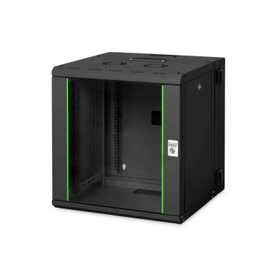 3. Digitus Unique 19" 12U 600x600 Wand-Netzwerkschrank, Glastür, schwarz, segmentiert, faltbar, 100 kg
