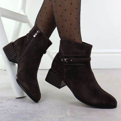 5. Damen-Ankle-Boots aus Leder mit Zierabsatz, braun, D&A S.Barski Premium Collection CR52-651