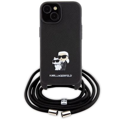 2. Karl Lagerfeld Crossbody Saffiano Metal Pin Karl & Choupette Hülle für iPhone 15 Plus – Schwarz