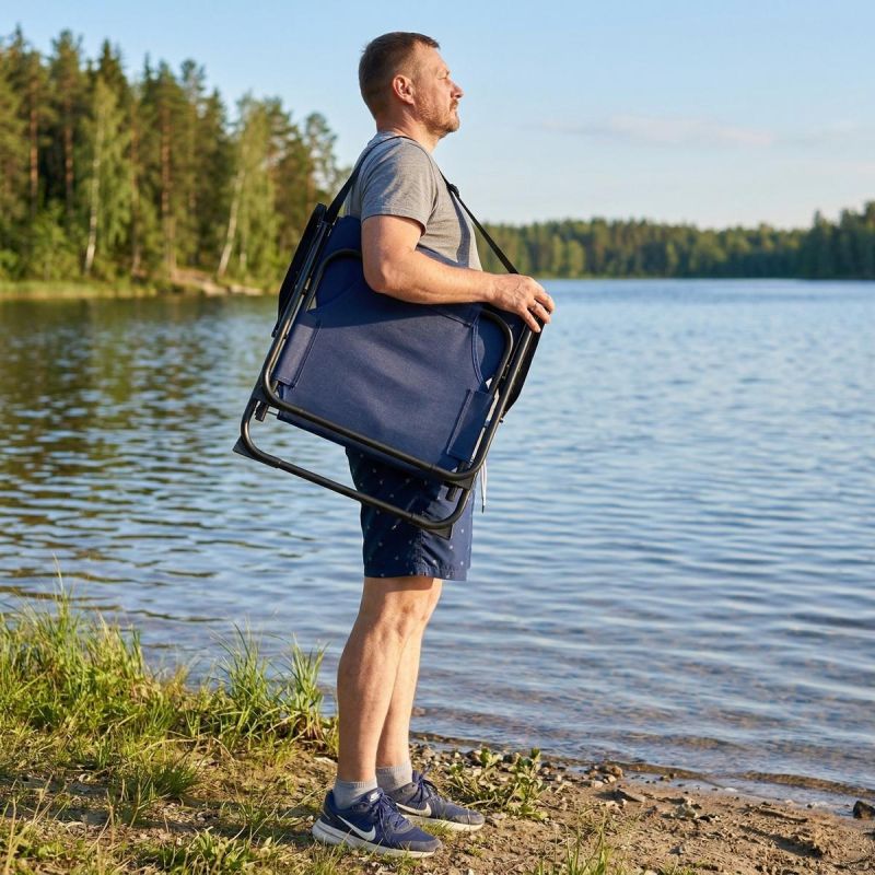 4. FALTBARER TOURISTEN- UND STRANDSTUHL MIT ARMLEHNEN 52X54X26/66CM BLAU