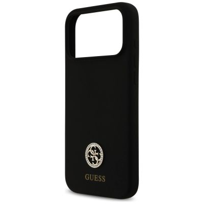 6. Guess Silikon-Logo Strass 4G MagSafe Hülle für iPhone 17 Pro Max - Schwarz