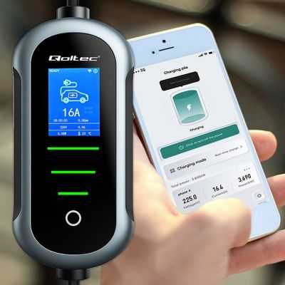 3. Qoltec Mobiles Ladegerät für Elektroautos (EV) mit 2-in-1-Ladegerät Typ 2 | 11 kW | 400 V | WLAN | TUYA | SMART LIFE | LCD | Tragbar | Wandsteckdose | 5 m