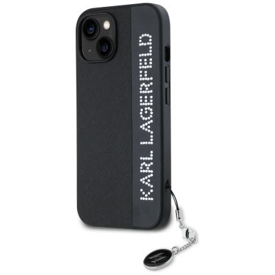 2. Karl Lagerfeld Saffiano Rhinestones & Charm Hülle für iPhone 15 / 14 / 13 – Schwarz