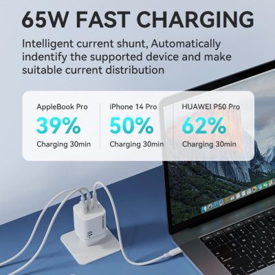 7. Wozinsky CGWCW 65W GaN Wandladegerät USB-A / 2 x USB-C - Weiß
