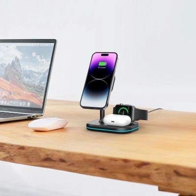 6. Tech-Protect QI15W-A27 3in1 induktives Ladegerät mit Ständer mit MagSafe für Smartphone / Apple Watch / AirPods – Schwarz