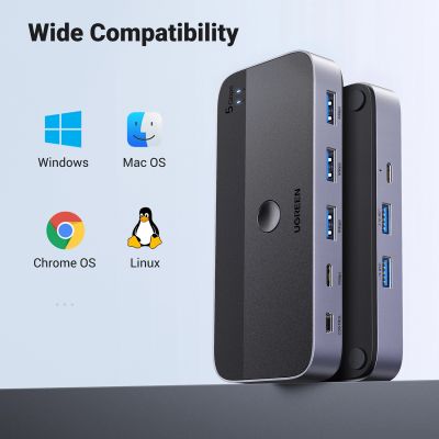 5. Ugreen CM662 USB 3.0 Switch 2-in-4 Switch + 2x USB-A Kabel - Schwarz