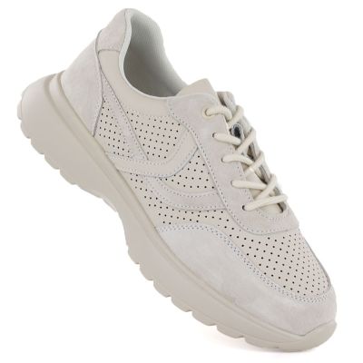 Damen-Sportschuhe aus Leder mit Lochmuster, beige, Vinceza 41507