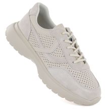 Damen-Sportschuhe aus Leder mit Lochmuster, beige, Vinceza 41507