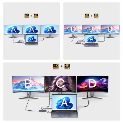 6. USB-C Hub 14 in 1 Wozinsky WDS03Y5S Multifunktional, Aluminium, für 3 Monitore, mit 15 cm Kabel - Grau