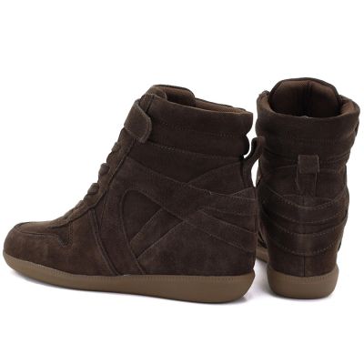 5. Damen-Leder-Sneaker-Stiefeletten mit Keilabsatz in Schokoladenbraun Vinceza 31712