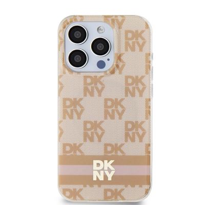 3. DKNY IML Checkered Mono Pattern & Printed Stripes MagSafe-Hülle für iPhone 13 Pro Max – Rosa