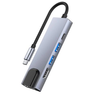 4. HUB Tech-Protect V3 5in1 USB-C – USB-A 3.0 / USB-A 2.0 / USB-C / HDMI / RJ45 – Grau