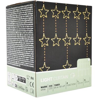 Weihnachtsbaumbeleuchtung, Lichtervorhang 120x120 cm, 235 LEDs, warmweiße Sterne