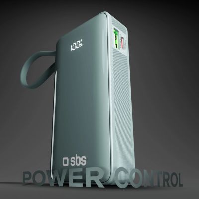 5. Powerbank SBS 10000 mAh 20W mit integriertem USB-C-Kabel und Digitalanzeige - grau
