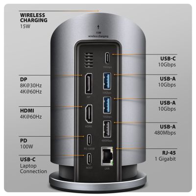 3. Axagon HMC-WL9 kabelgebundene Dockingstation, USB 3.2 Gen 2 (3.1 Gen 2) Type-C, Grau