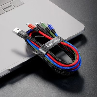 7. Baseus Kabel USB 4in1 Kabel, 2x Lightning / USB Typ C / Micro USB, Nylon geflochten 3.5A 1.2m schwarz (CA1T4-A01)
