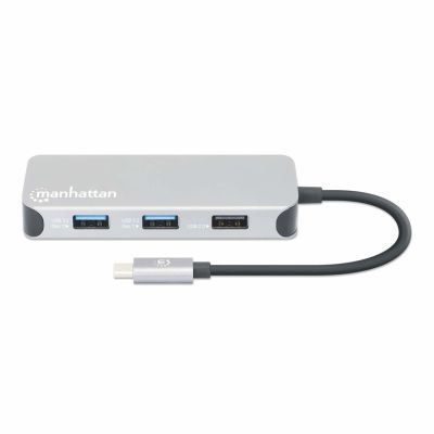 4. MANHATTAN 8-in-1 USB-C Dockingstation mit USB 3.2 Gen 1 Power Delivery, Typ-C Stecker auf HDMI Buchse, drei USB-A Anschlüssen, Gigabit RJ45 Anschluss, USB-C Power Delivery Anschluss, SD/MicroSD Kartenleser, Aluminium, Space Grau (13061)