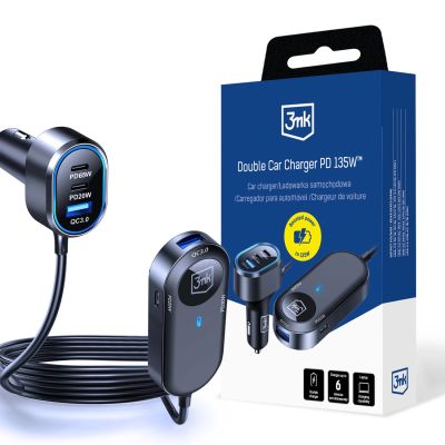 12. 3mk Doppel-Autoladegerät 135W PD QC PPS USB-C USB-A - Schwarz
