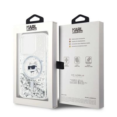 7. Karl Lagerfeld Liquid Glitter Choupette Head MagSafe Hülle für iPhone 13 Pro / 13 – transparent