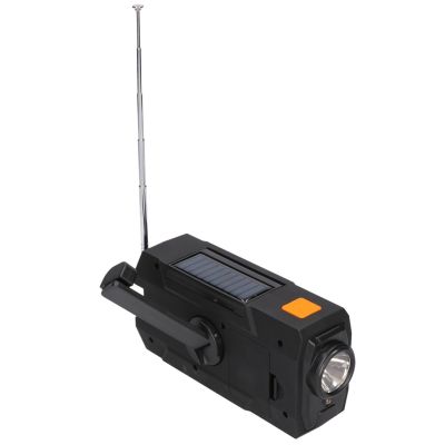 49. Extralink Solar-Notfallradio mit Kurbeldynamo-Powerbank (4000 mAh) und SOS-Taschenlampe SR-4000, tragbar, analog, Schwarz/Orange
