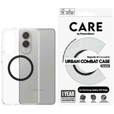 CARE by PanzerGlass Flagship Urban Combat Black QI Case für Samsung Galaxy S25 Edge - Transparent