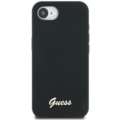 3. Guess Silikon Script Metal Logo MagSafe iPhone 16e Hülle - Schwarz