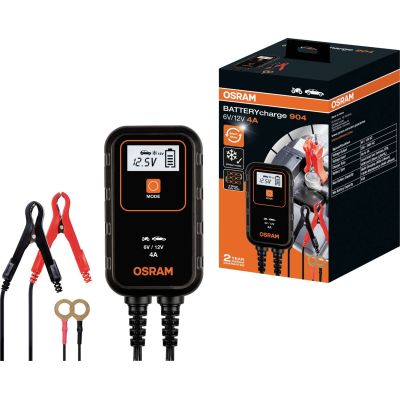 3. BATTERYcharge 904 Ladegerät, Ladespannung: 6/12 V OSRAM, Ladestrom: 4 A, Versorgungsspannung: 230 V, Batterietyp: AGM/Li-Ion/VRLA