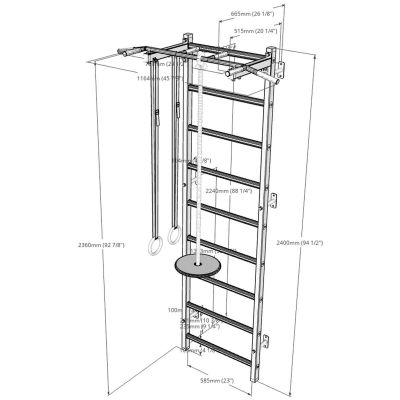 4. Turnwand aus Holz und Metall mit Metallstange und Zubehör für Kinderbank K 721W A076