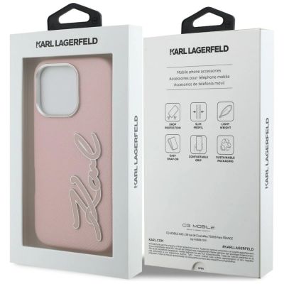 8. Karl Lagerfeld FW iPhone 16 Pro Max Hülle mit genarbtem Logo – Pink