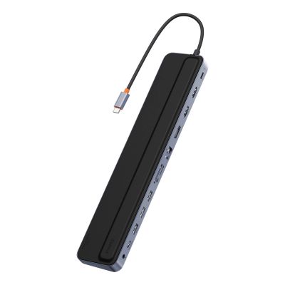 Baseus EliteJoy Gen2 Universal 12-in-1 USB HUB mit 25cm USB-C Kabel, Notebookständer, USB-A / USB-C / DP / HDMI / SD / TF / RJ45 / 3,5mm Klinke / PD 100W Grau (WKSX030213)