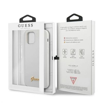 8. Guess, GUHCP12SLSLMGWH iPhone 12 mini 5,4" weiß/weißes Hardcase Metall-Logo-Schriftzug